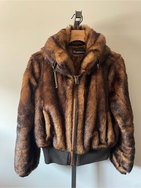 Y2K Vintage Temptation Faux Fur Bomber Jacket Brown AS IS / FLAWED
